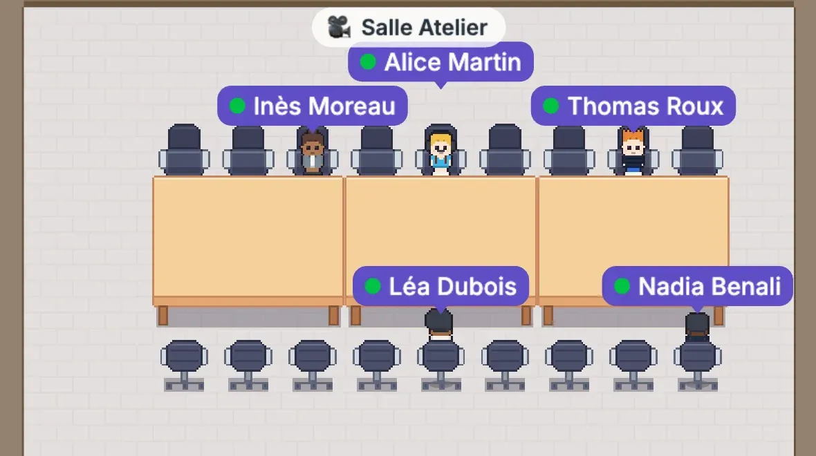 La Salle Atelier pendant une réunion : chacun à sa place autour de la table.